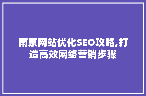 南京网站优化SEO攻略,打造高效网络营销步骤