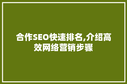 合作SEO快速排名,介绍高效网络营销步骤