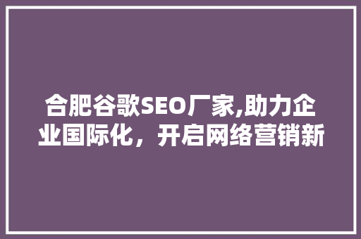 合肥谷歌SEO厂家,助力企业国际化，开启网络营销新篇章