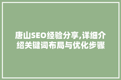 唐山SEO经验分享,详细介绍关键词布局与优化步骤