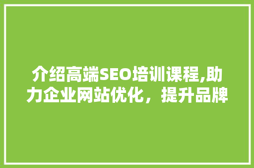 介绍高端SEO培训课程,助力企业网站优化，提升品牌影响力