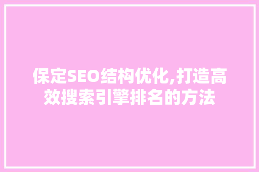 保定SEO结构优化,打造高效搜索引擎排名的方法