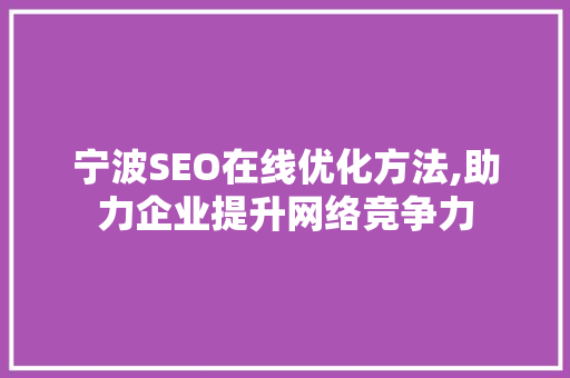 宁波SEO在线优化方法,助力企业提升网络竞争力