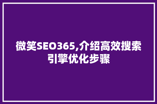 微笑SEO365,介绍高效搜索引擎优化步骤