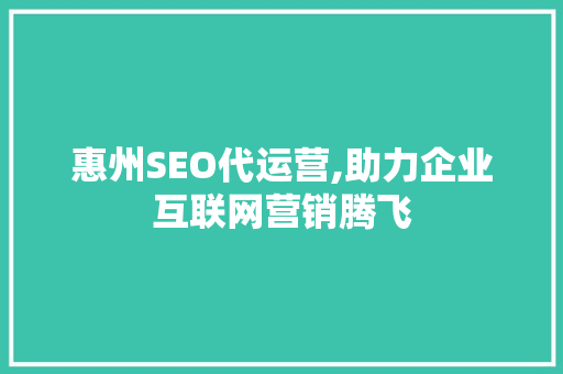 惠州SEO代运营,助力企业互联网营销腾飞