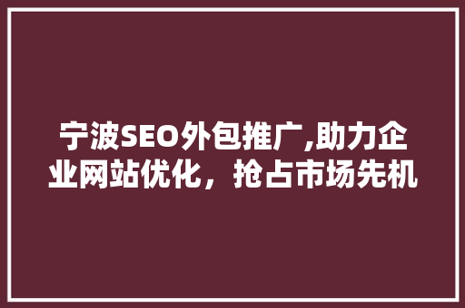 宁波SEO外包推广,助力企业网站优化，抢占市场先机