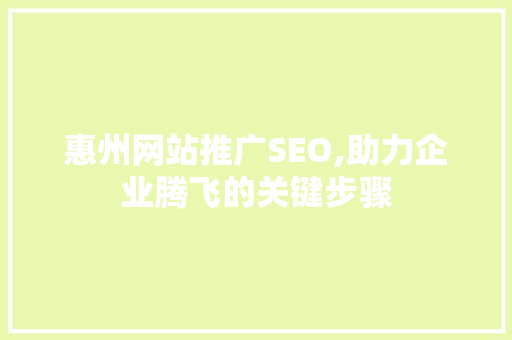 惠州网站推广SEO,助力企业腾飞的关键步骤