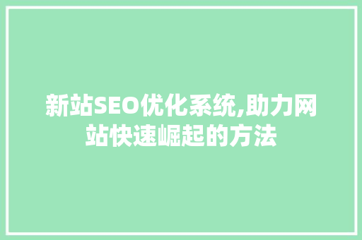 新站SEO优化系统,助力网站快速崛起的方法