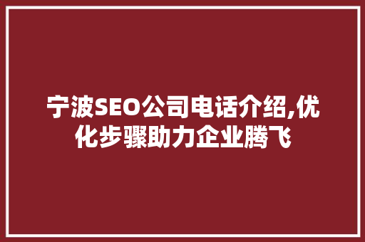 宁波SEO公司电话介绍,优化步骤助力企业腾飞