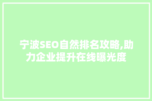 宁波SEO自然排名攻略,助力企业提升在线曝光度