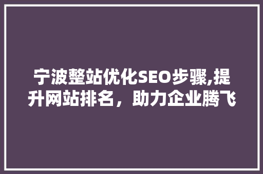 宁波整站优化SEO步骤,提升网站排名，助力企业腾飞