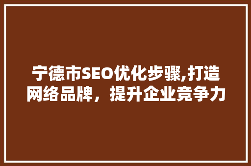 宁德市SEO优化步骤,打造网络品牌，提升企业竞争力
