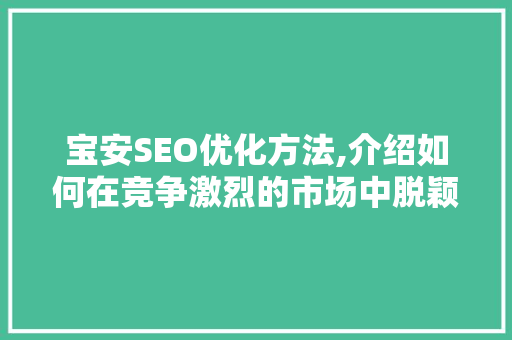 宝安SEO优化方法,介绍如何在竞争激烈的市场中脱颖而出