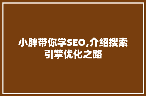 小胖带你学SEO,介绍搜索引擎优化之路