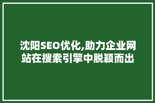 沈阳SEO优化,助力企业网站在搜索引擎中脱颖而出
