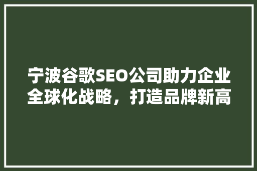 宁波谷歌SEO公司助力企业全球化战略，打造品牌新高度