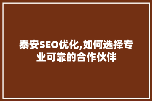 泰安SEO优化,如何选择专业可靠的合作伙伴
