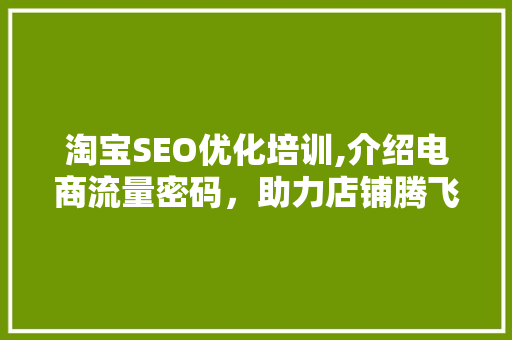 淘宝SEO优化培训,介绍电商流量密码，助力店铺腾飞