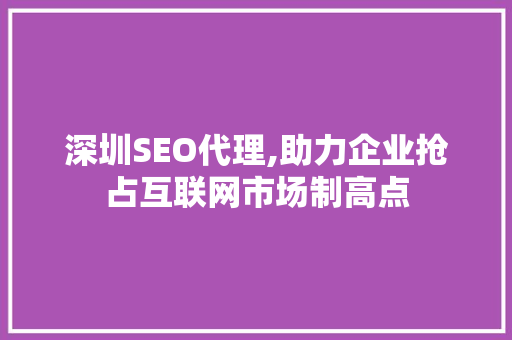 深圳SEO代理,助力企业抢占互联网市场制高点
