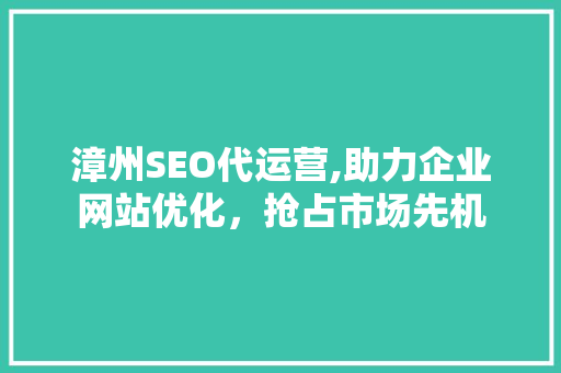 漳州SEO代运营,助力企业网站优化，抢占市场先机