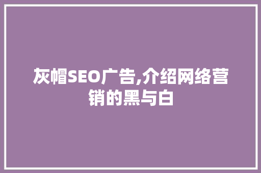 灰帽SEO广告,介绍网络营销的黑与白