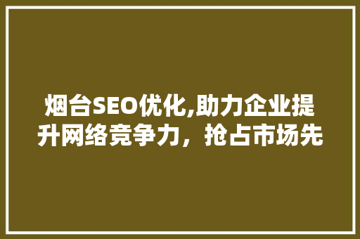 烟台SEO优化,助力企业提升网络竞争力，抢占市场先机