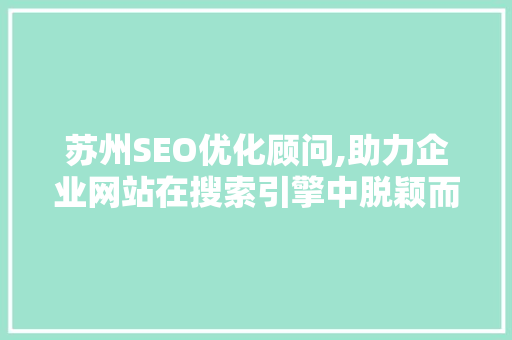 苏州SEO优化顾问,助力企业网站在搜索引擎中脱颖而出