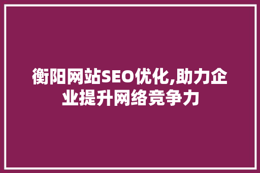 衡阳网站SEO优化,助力企业提升网络竞争力