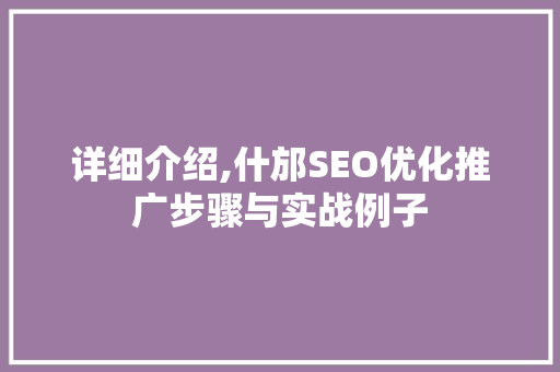 详细介绍,什邡SEO优化推广步骤与实战例子