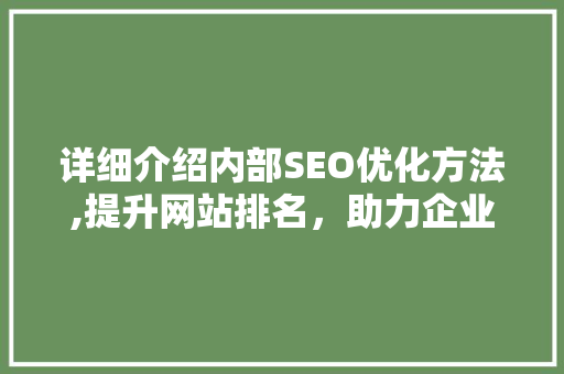 详细介绍内部SEO优化方法,提升网站排名，助力企业腾飞
