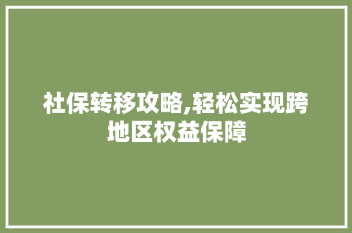 社保转移攻略,轻松实现跨地区权益保障
