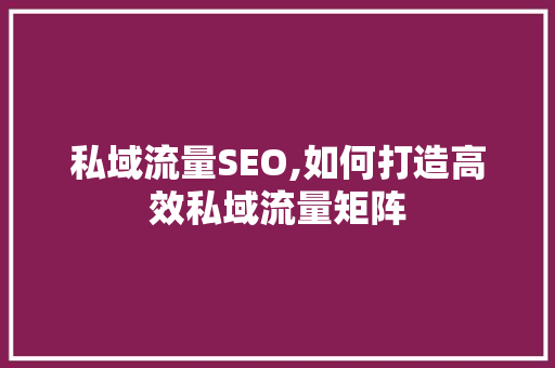 私域流量SEO,如何打造高效私域流量矩阵