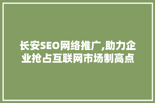 长安SEO网络推广,助力企业抢占互联网市场制高点