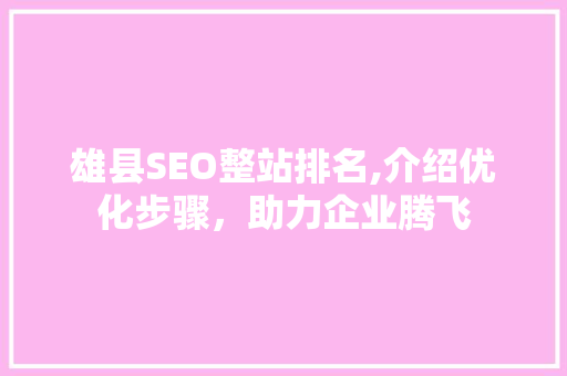 雄县SEO整站排名,介绍优化步骤，助力企业腾飞