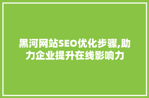 黑河网站SEO优化步骤,助力企业提升在线影响力
