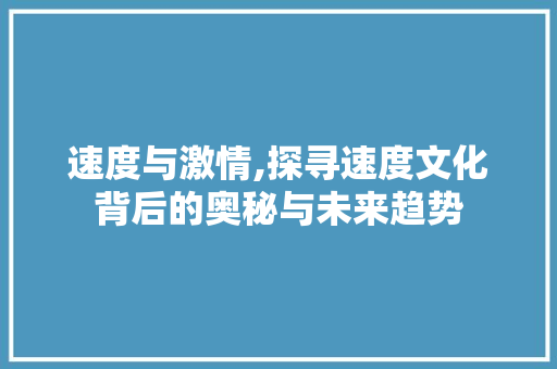 速度与激情,探寻速度文化背后的奥秘与未来趋势