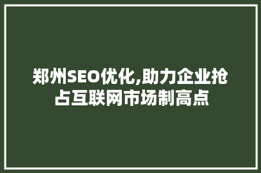 郑州SEO优化,助力企业抢占互联网市场制高点