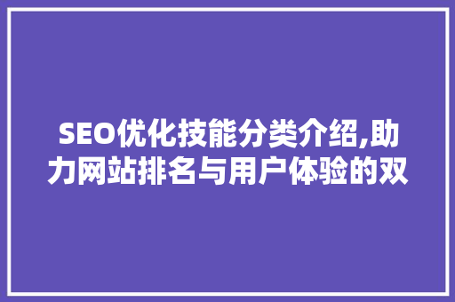 SEO优化技能分类介绍,助力网站排名与用户体验的双重提升