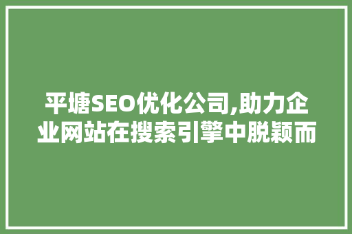 平塘SEO优化公司,助力企业网站在搜索引擎中脱颖而出  第1张