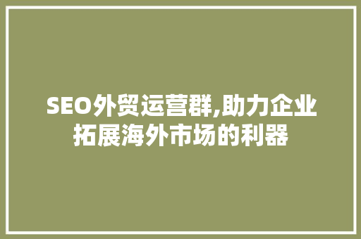 SEO外贸运营群,助力企业拓展海外市场的利器