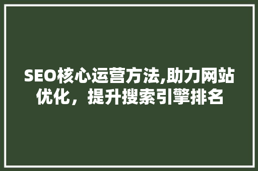 SEO核心运营方法,助力网站优化，提升搜索引擎排名