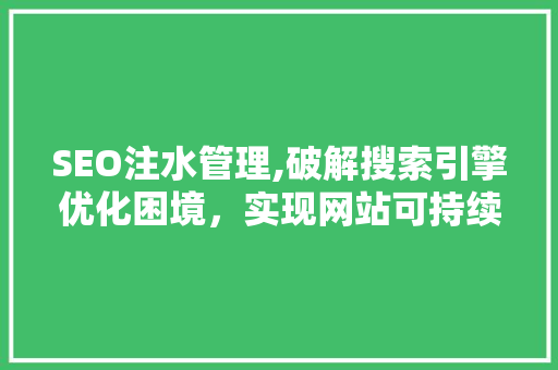 SEO注水管理,破解搜索引擎优化困境，实现网站可持续发展