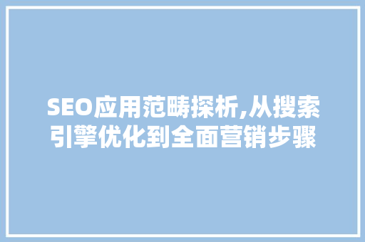 SEO应用范畴探析,从搜索引擎优化到全面营销步骤