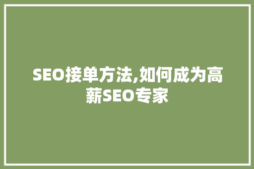 SEO接单方法,如何成为高薪SEO专家