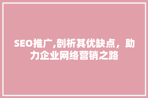 SEO推广,剖析其优缺点，助力企业网络营销之路