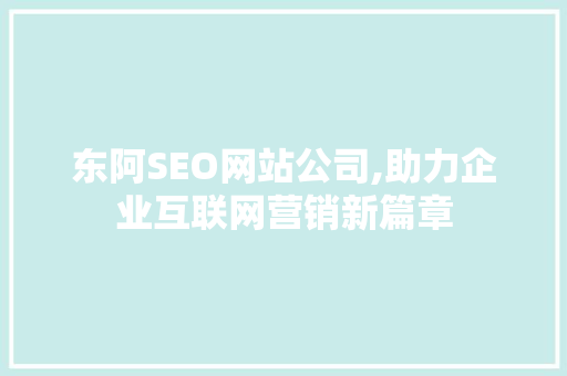 东阿SEO网站公司,助力企业互联网营销新篇章