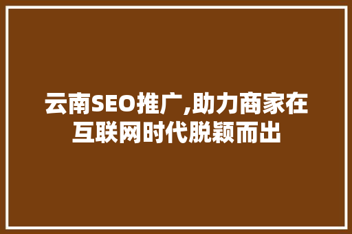 云南SEO推广,助力商家在互联网时代脱颖而出