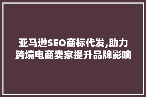 亚马逊SEO商标代发,助力跨境电商卖家提升品牌影响力与销量