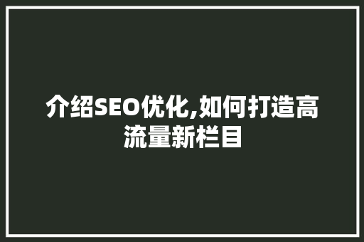 介绍SEO优化,如何打造高流量新栏目