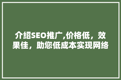 介绍SEO推广,价格低，效果佳，助您低成本实现网络营销